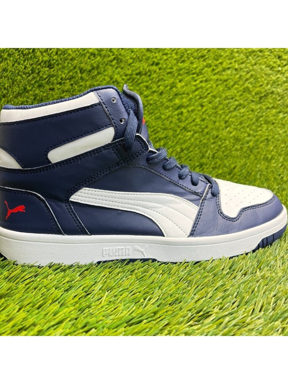 Puma Rebound Layup Mid Mens Size 10 Blue White Athletic Leather Shoes Sneakers